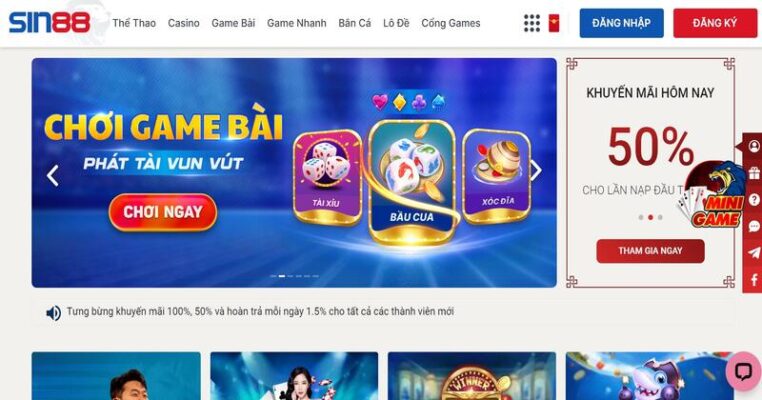 Trải nghiệm casino sống động như thật với sảnh game bài Sin88